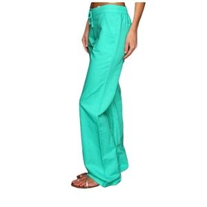 volcom ride easy beach pant GREEN size small cotton linen swim‎ cover up